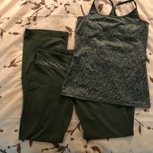 Champion army green Yoga pants and top size Small